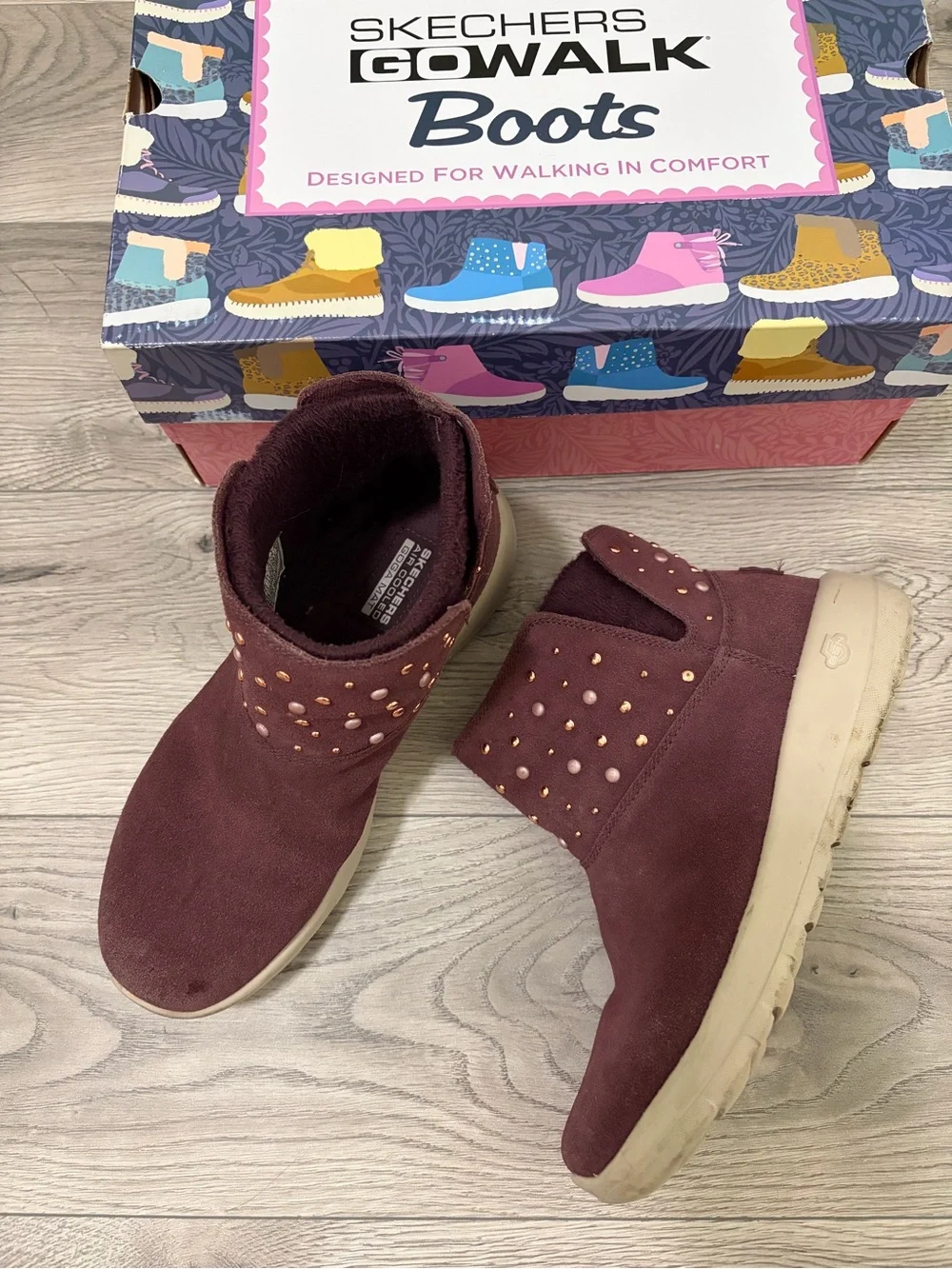 Skechers Suede-Look Studded Slip-On Ankle Boots